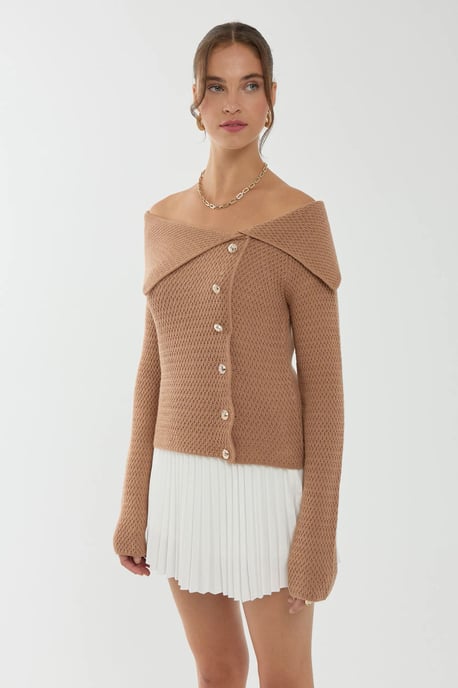 Off Shoulder Knappdetalj Tröja - Image 3