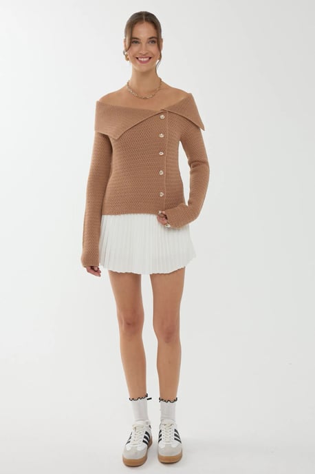 Off Shoulder Knappdetalj Tröja - Image 4