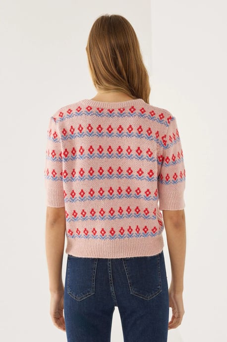 Patterned Short Sleeve Knit Sweater - Image 5