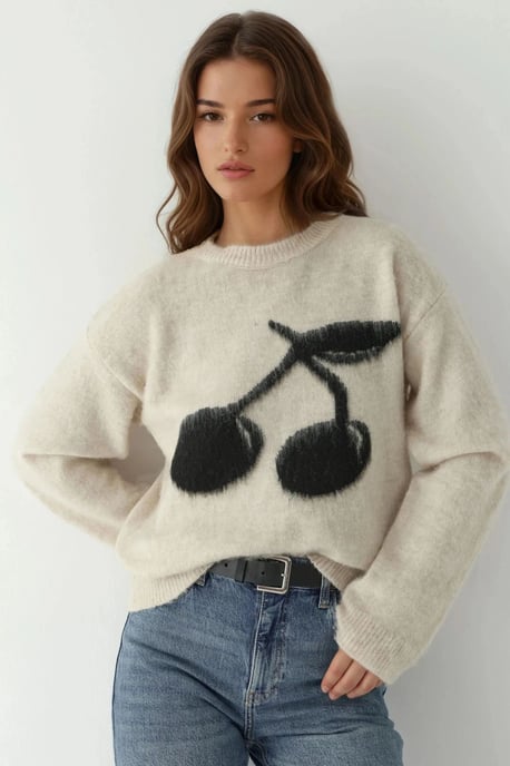Relaxed Fit Cherry Detail Sweater - Image 1