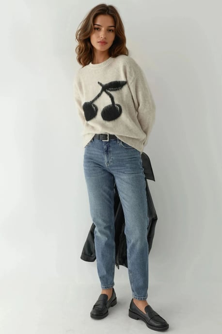 Relaxed Fit Cherry Detail Sweater - Image 3