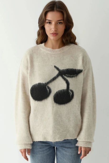 Relaxed Fit Cherry Detail Sweater - Image 6