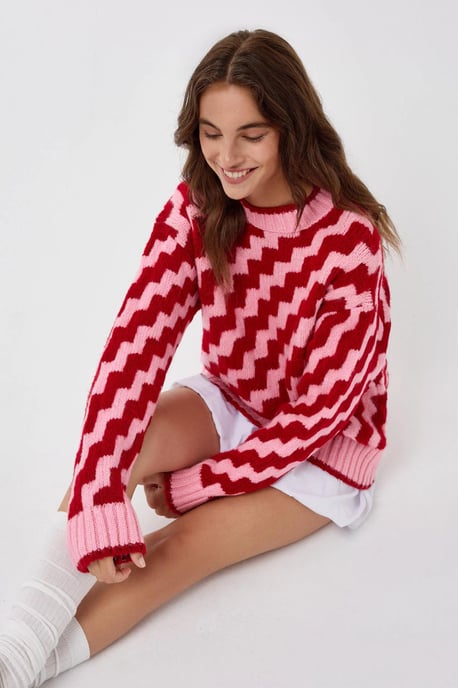 Zigzag Patterned Crew Neck Sweater - Image 2