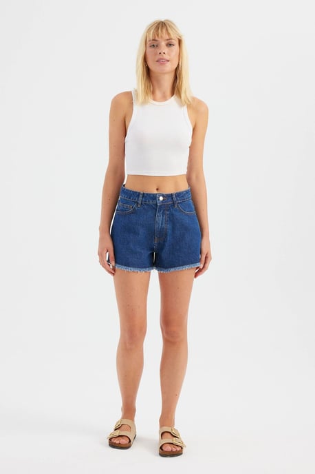 Denim Effen Hoge Taille Shorts - Image 1
