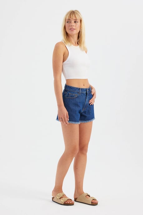 Denim Effen Hoge Taille Shorts - Image 3