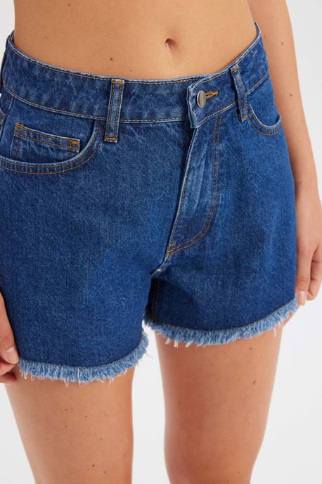 Denim Effen Hoge Taille Shorts - Image 4
