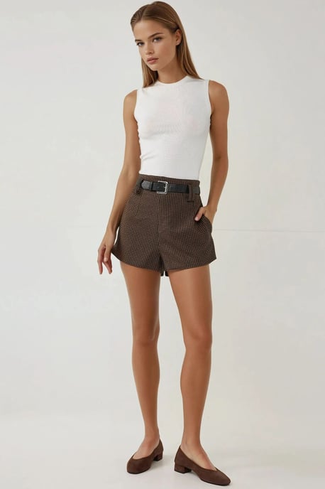 Hoge Taille Geruite Shorts - Image 2
