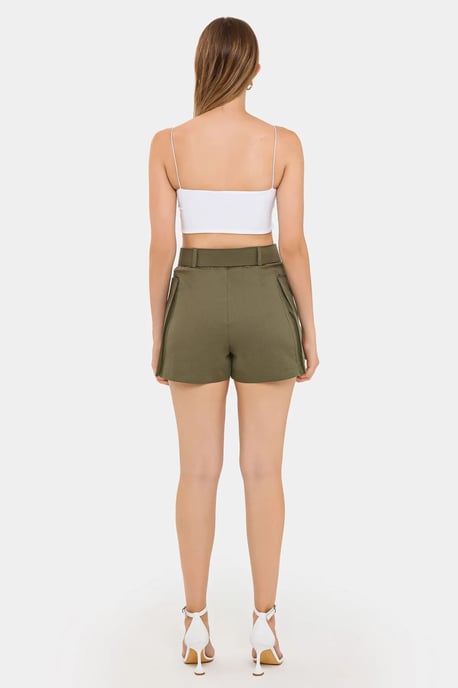 Bomullshigh-waist shorts med ficka och bältesdetalj - Image 4