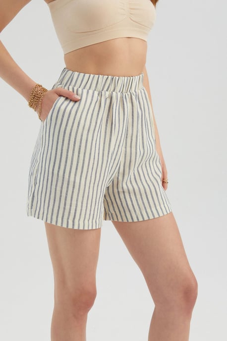 Gestreepte Hoge Taille Elastische Taille Kortebroek - Image 3
