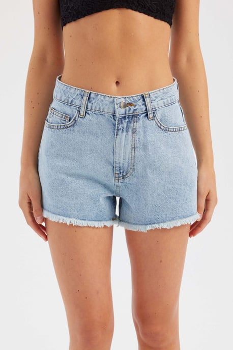 Denim Effen Hoge Taille Shorts - Image 1