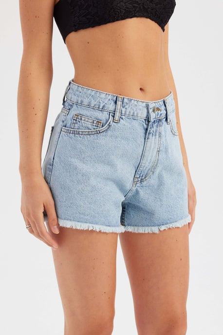 Denim Effen Hoge Taille Shorts - Image 2