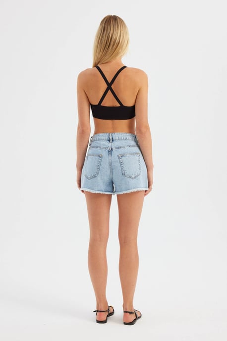 Denim Effen Hoge Taille Shorts - Image 4
