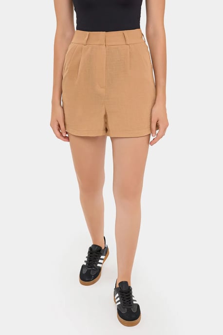 Plisserade höga vävda shorts - Image 1