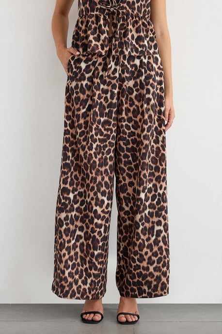 Mid-Rise Wijde Pantalon met Dierprint en Koordstrik - Image 3