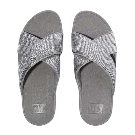 FitFlop Womens/Ladies Criss-Cross Glitter Sliders (Silver) - Image 3