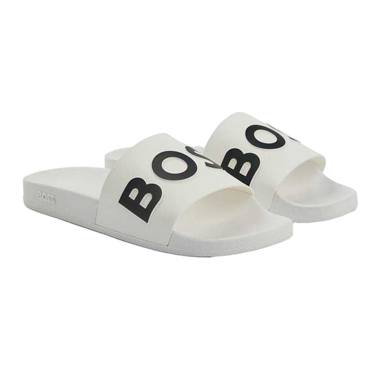 Boss Unisex synthetische platte slippers voor volwassenen met Bay-logo (Wit) - Image 1
