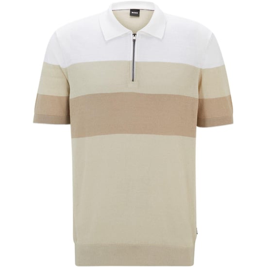 Boss Heren Trieste streep gebreid poloshirt (Licht Beige) - Image 1