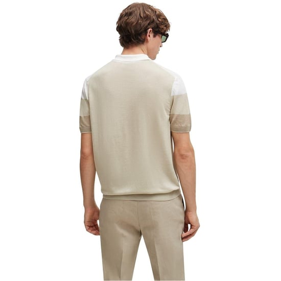 Boss Heren Trieste streep gebreid poloshirt (Licht Beige) - Image 2