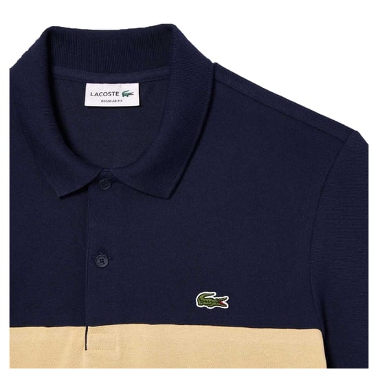 Lacoste Heren Colour Block Pique Stretch Poloshirt (Marine/Beige) - Image 2