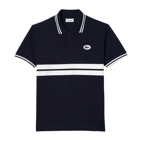 Lacoste Mens Striped Premium Cotton Polo Shirt (Black) - Image 2