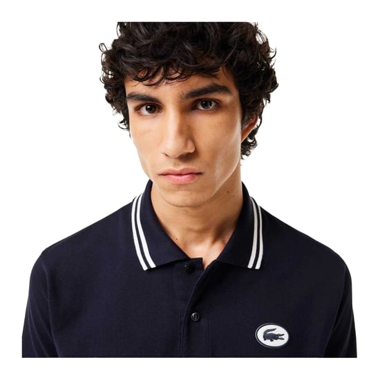 Lacoste Mens Striped Premium Cotton Polo Shirt (Black) - Image 4