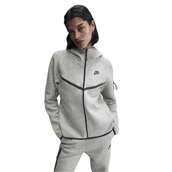 Nike Windrunner Fleece Hoodie med hel dragkedja för dam och dam (Grå/Svart) - Image 1