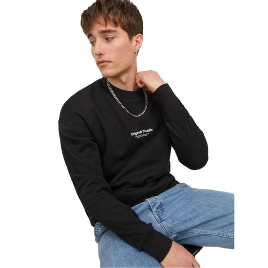 Jack And Jones Sweatshirt med avslappnad passform och rund hals för herrar (Svart) - Image 4