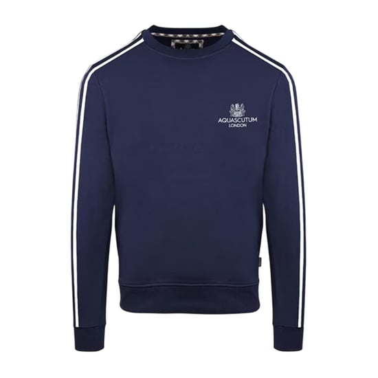 Aquascutum Mens Stripe Detail Crew Neck Long-Sleeved Sweatshirt (Navy) - Image 1