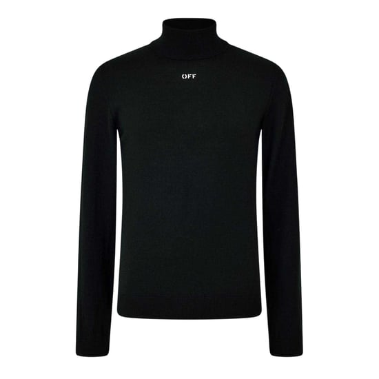 Off White Stickad sweatshirt med sköldpaddshals för herrar (Svart/vit) - Image 1