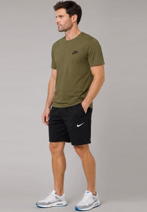 Nike Men's Olive T-Shirt & Black Shorts Set | Casual Sportswear Outfit - Image 3