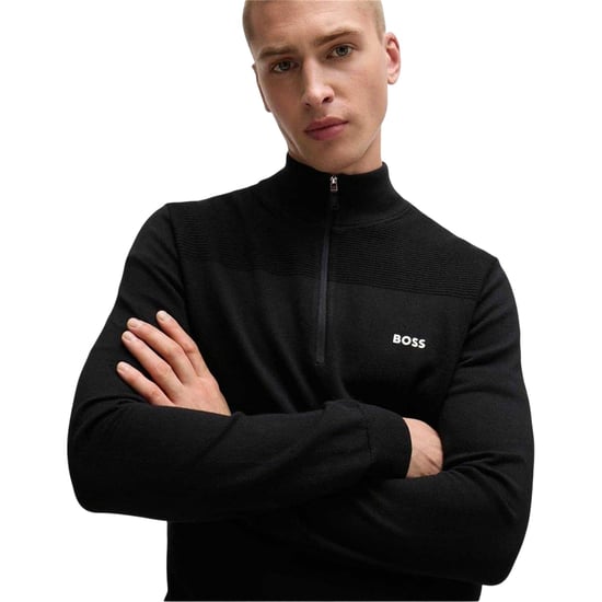 Boss Mens Zip Neck Regular Pullover (Black) - Image 3