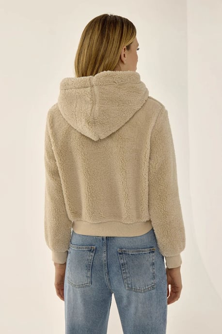 Plush Crop Jacket with Zipper Collar - Image 4