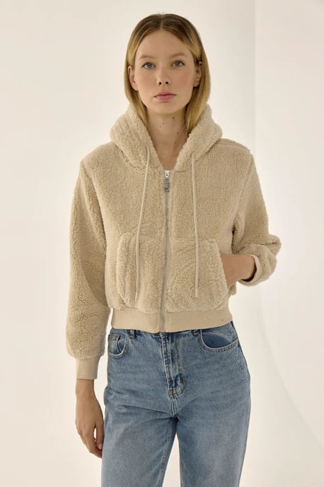 Plush Crop Jacket with Zipper Collar - Image 5