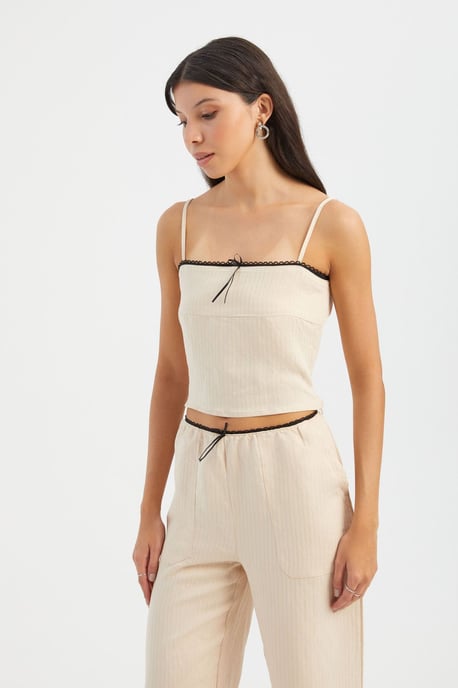 Striped Square Neck Strappy Cropped Top - Image 2