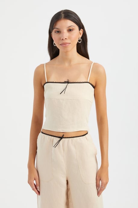 Striped Square Neck Strappy Cropped Top - Image 3