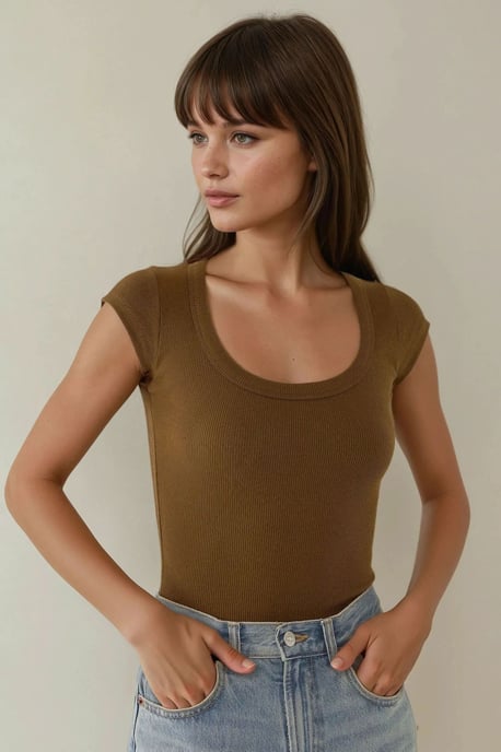 Slim Fit Rundhals Ribbad Crop Top - Image 1
