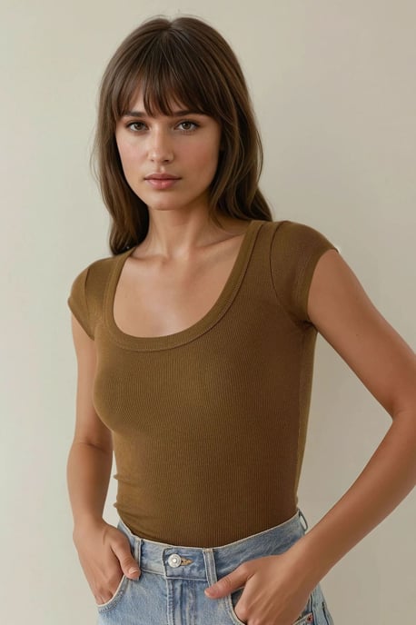Slim Fit Rundhals Ribbad Crop Top - Image 2