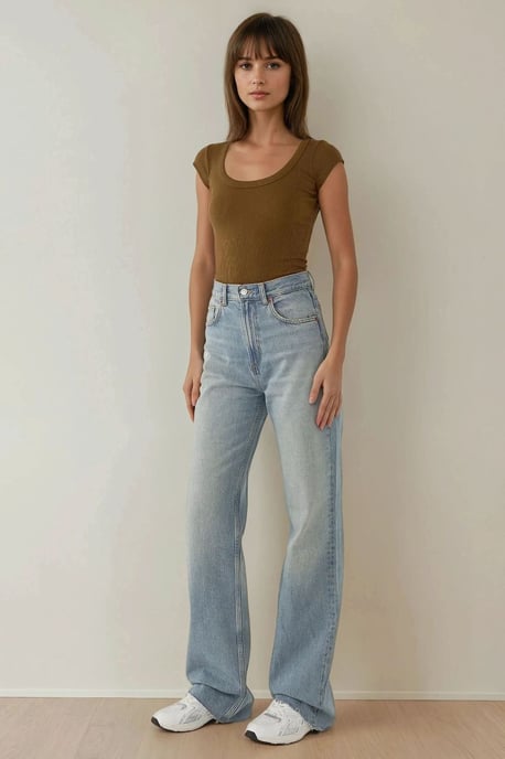 Slim Fit Rundhals Ribbad Crop Top - Image 3