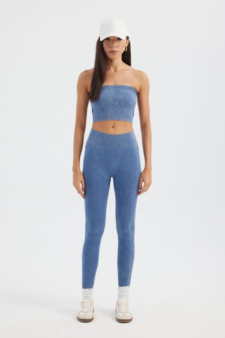 Acid Washed Strapless Ribbed Crop Top - Image 1