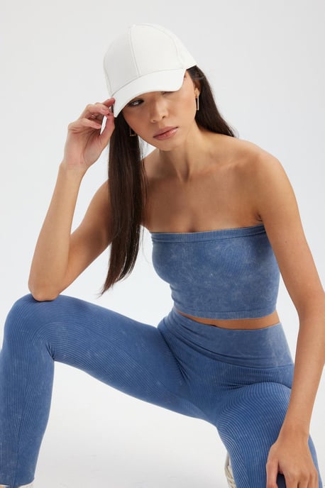 Acid Washed Strapless Ribbed Crop Top - Image 2