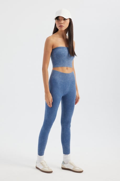 Acid Washed Strapless Ribbed Crop Top - Image 3