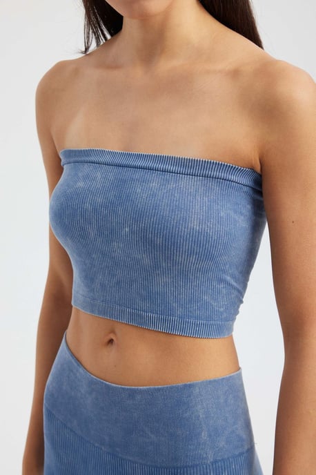 Acid Washed Strapless Ribbed Crop Top - Image 5