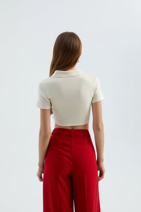 V Neck Polo Crop Top - Image 5