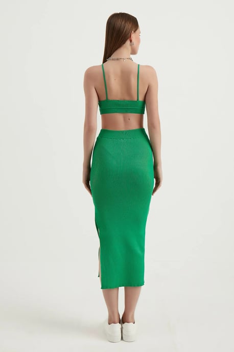 2 Pieces: V Neck Bodycon Crop Top & High Waist Maxi with a Side Slit - Image 4