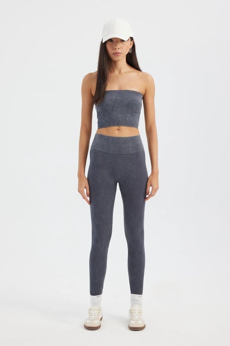 Acid Washed Strapless Ribbed Crop Top - Image 2