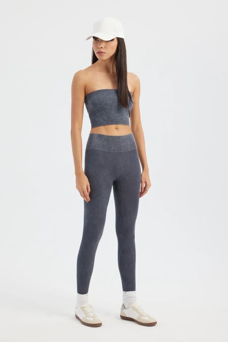 Acid Washed Strapless Ribbed Crop Top - Image 3