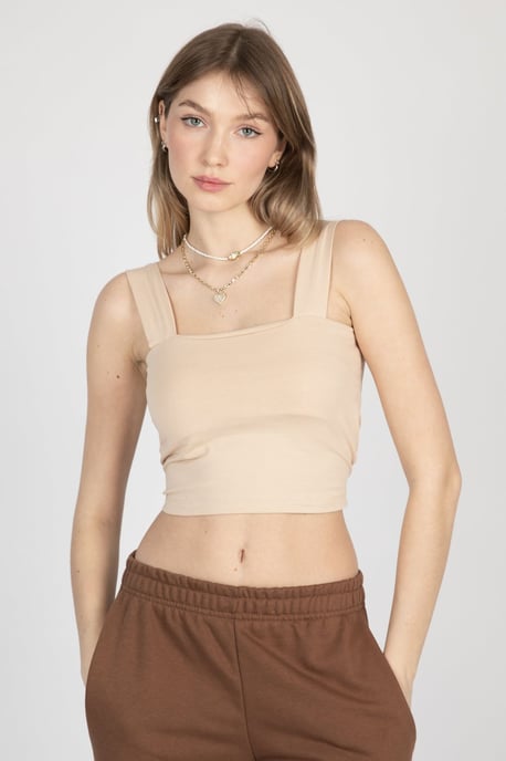 Rutig Hals Grundläggande Crop Top - Image 1