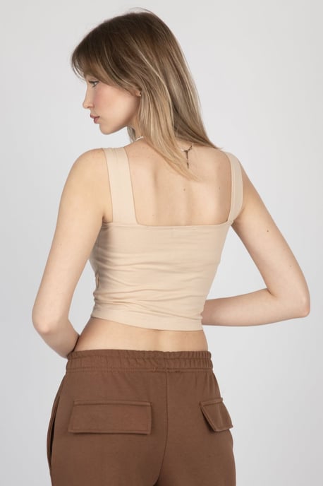 Rutig Hals Grundläggande Crop Top - Image 2