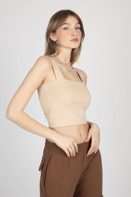 Rutig Hals Grundläggande Crop Top - Image 3