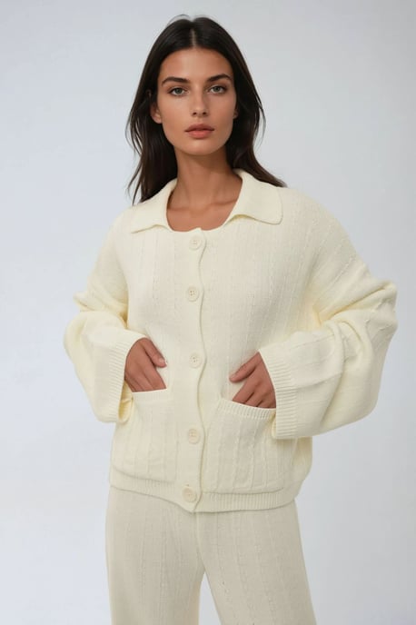 Texturerad stickad cardigan med knappar - Image 2
